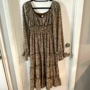 Piper and Scoot Small Long Sleeve Tiered Floral Maxi Dress